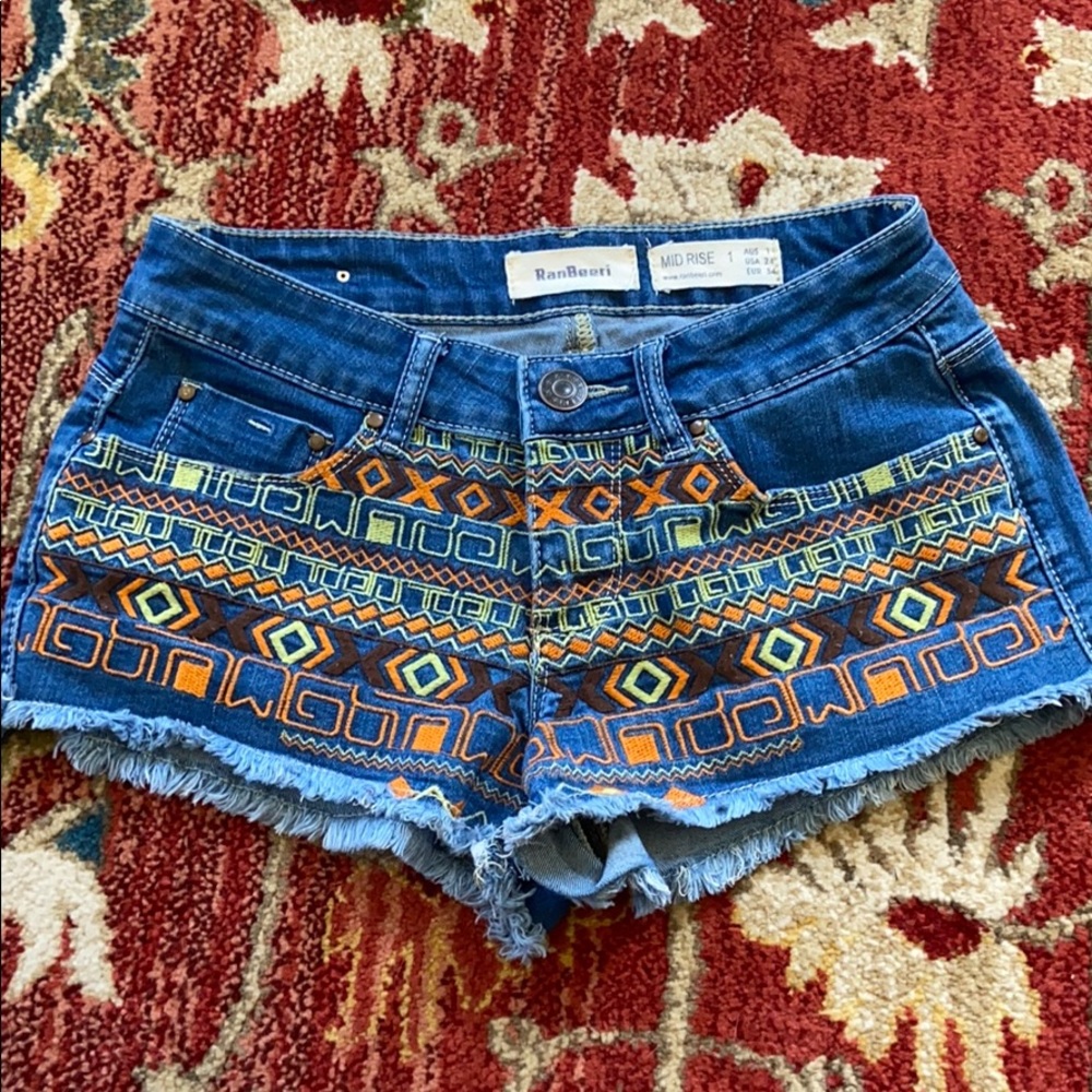 Aztec patterned jean shorts